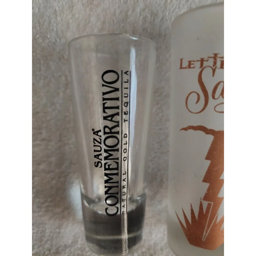Sauza Tall Shot Glass Let There Be Sauza/ Conmemorativo Lot 2 Frosted/Clear